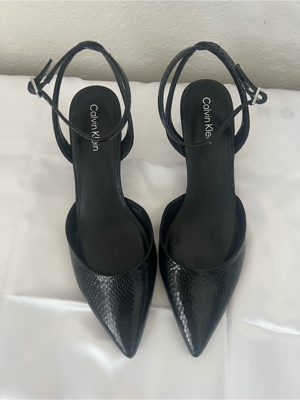 Calvin Klein Black Pointed-Toe Slingback Heels Size 9.5